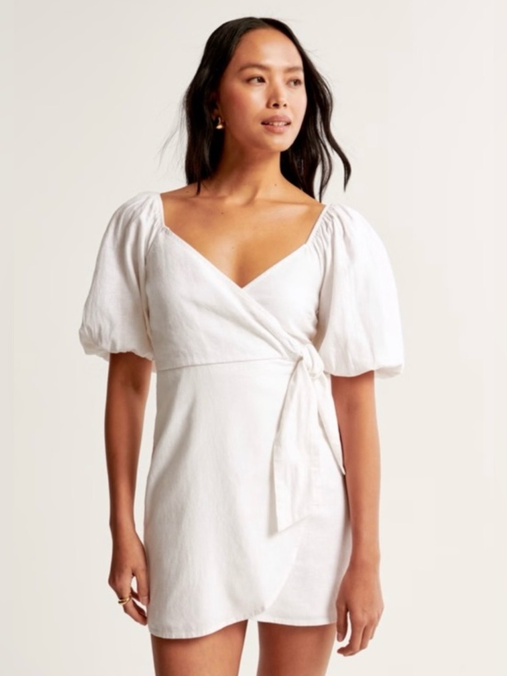 Abercrombie Wrap Tie Front Linen Blend Dress White, size S (tall), like new!